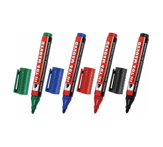 Перманентные маркеры BRAUBERG ULTRA MARKER, набор 4 цвета, круглый наконечник 3,5 мм 152208