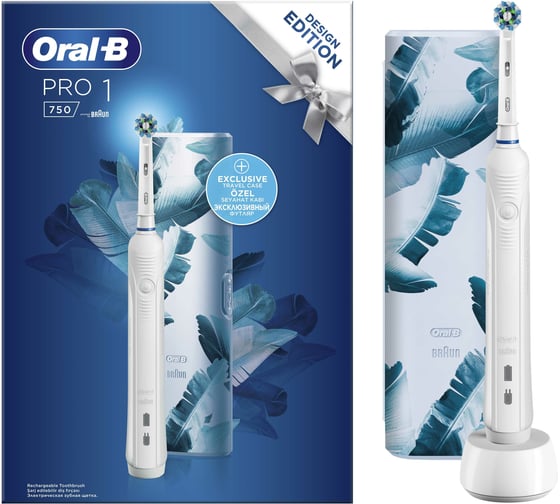 Электрическая зубная щетка ORAL-B Pro 1/ D16.513.1UX CrossAction White чехол Перья Б0049653