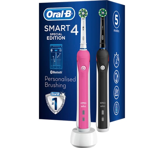 Набор электрических зубных щеток ORAL-B Smart 4 4900 DUO D601.525.3H 2 шт. черная, розовая Б0054096