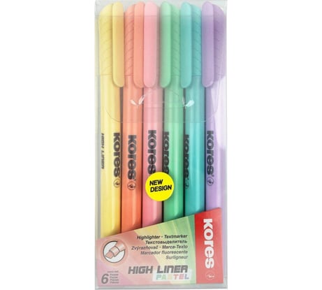 Набор текстовыделителей Kores High Liner Pastel толщина линии 1-4 мм, 6 цветов 1336208
