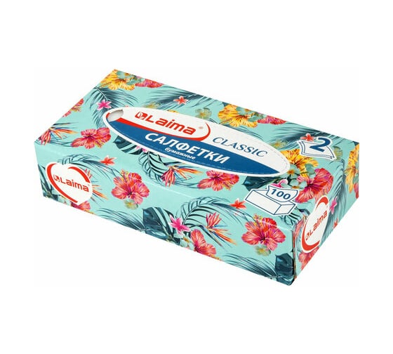 Косметические салфетки LAIMA Everyday 100 штук в картонном боксе двуслойные, 20x20 см 113588