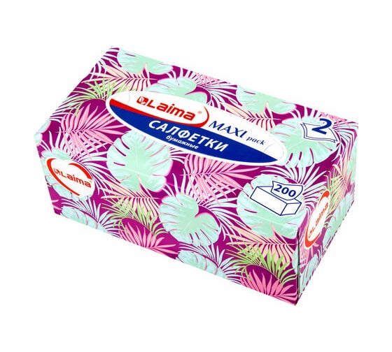 Косметические салфетки LAIMA Everyday 200 штук в картонном боксе двуслойные, 20x20 см 113589