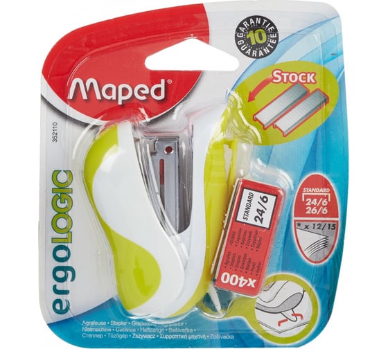 Степлер Maped Ergologic до 15 листов с антистеплером салатовый 1360455