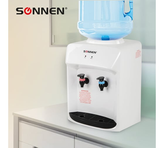Кулер для воды SONNEN TSE-02WT, настольный, нагрев/охлаждение электронное, 2 крана, белый 455413