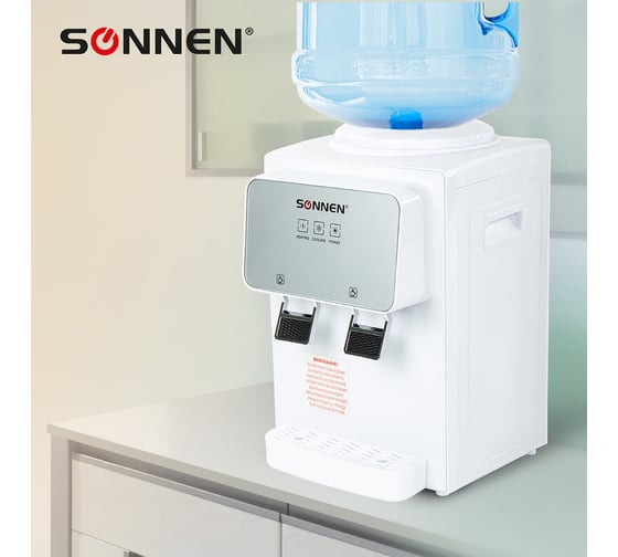 Кулер для воды SONNEN TSE-02WP, настольный, нагрев/охлаждение электронное, 2 крана, белый 455622