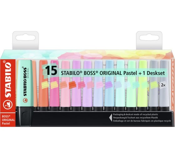 Набор текстовыделителей Stabilo Boss Original Pastel толщина линии 2-5 мм, 15 цветов 1426057