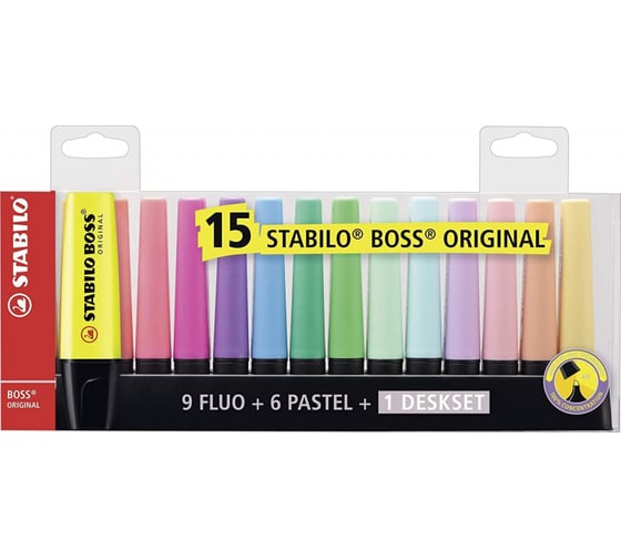 Набор текстовыделителей Stabilo Boss Original толщина линии 2-5 мм, 15 цветов 1426056