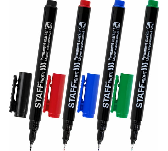 Перманентный маркер Staff Profit PM-105 набор 4 цвета, тонкий металлический наконечник 0,5 мм 152173