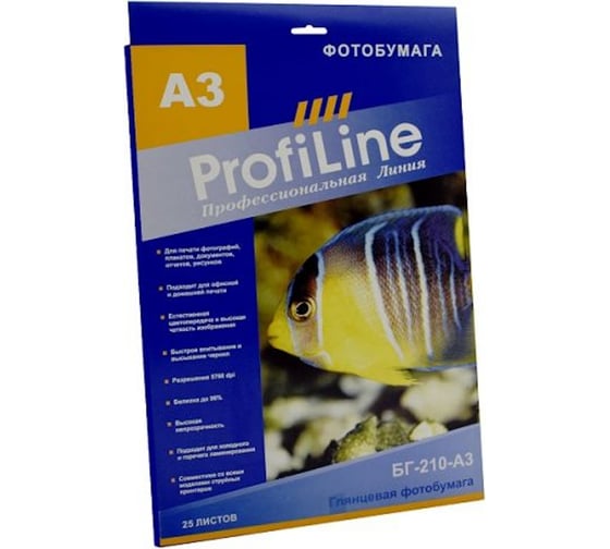 Глянцевая фотобумага ProfiLine 210 г/м2, А3, 25 листов, 2880 dpi PL_GP_210_A3_25 1
