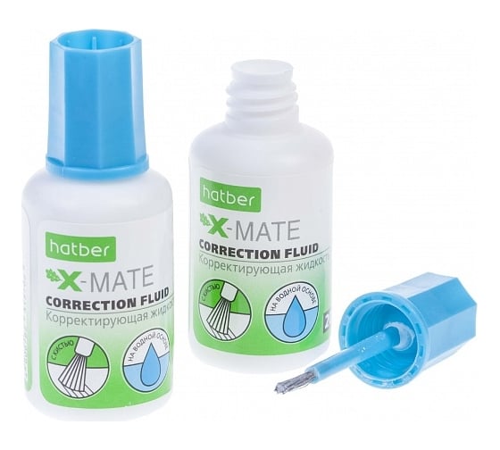 Корректирующая жидкость Hatber X-Mate, на водной основе, 20 мл, с кисточкой, 12 шт 071179