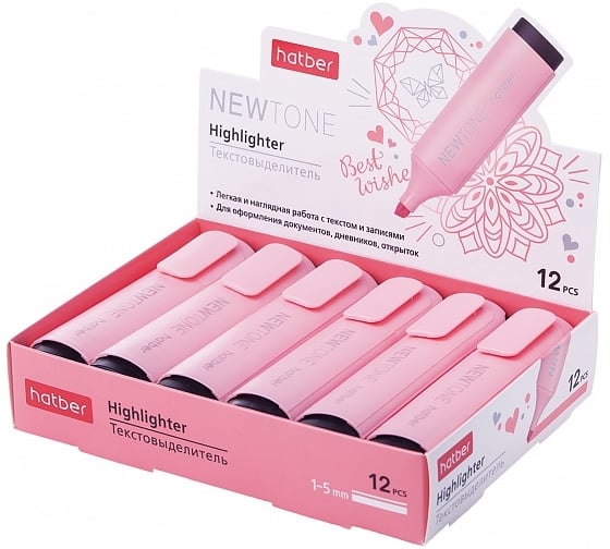 Текстовыделитель Hatber NEWtone PASTEL клиновидный пишущий узел, розовый, упак. 12 шт. 060877