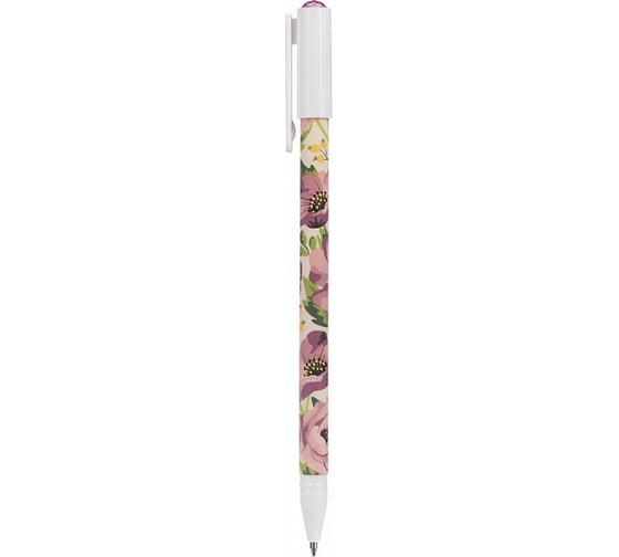 Шариковая ручка Hatber Flora синяя, 0.7 мм с колпачком и клипом, 12 шт 069853