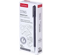 Шариковая ручка Hatber Sting черная, 0.5 мм, игольчатый пишущий узел, чернила упак. 12 шт. 070920