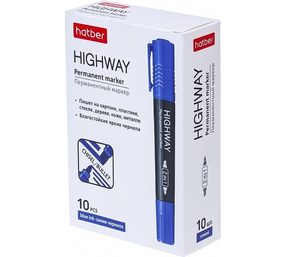 Перманентный маркер Hatber Highway двухсторонний, клиновидный, 5мм/2мм 10 шт 069851 1