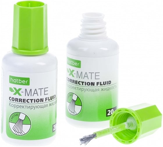 Корректирующая жидкость Hatber X-Mate, на химической основе, 20 мл, с кисточкой 12 шт 071178