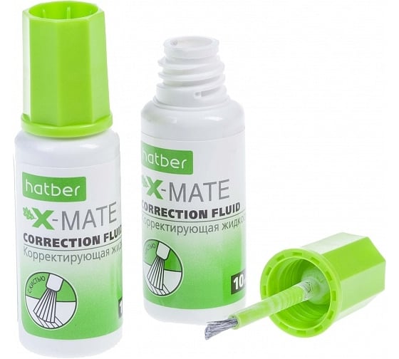 Корректирующая жидкость Hatber X-Mate, на химической основе, 10 мл, с кисточкой 18 шт 071180