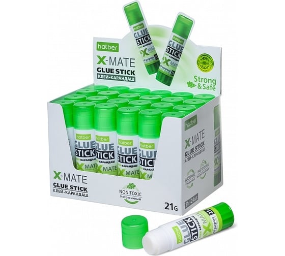 Клей-карандаш Hatber X-Mate 21гр, в картонной дисплей-витрине, 24 шт 058747 1