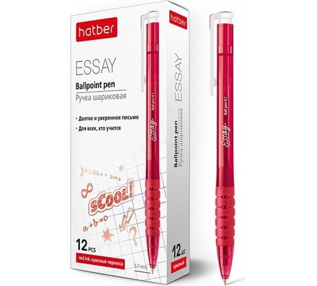 Автоматическая шариковая ручка Hatber Essay красная, 0.7 мм, 12 шт 058651