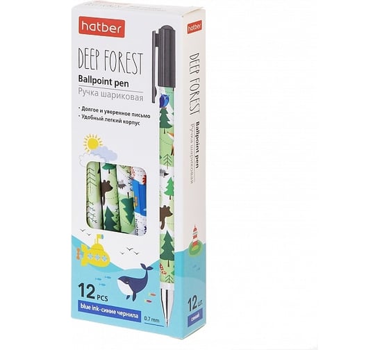 Шариковая ручка Hatber Deep Forest синяя, 0.7 мм, в картонной кор упак. 12 шт. 060737