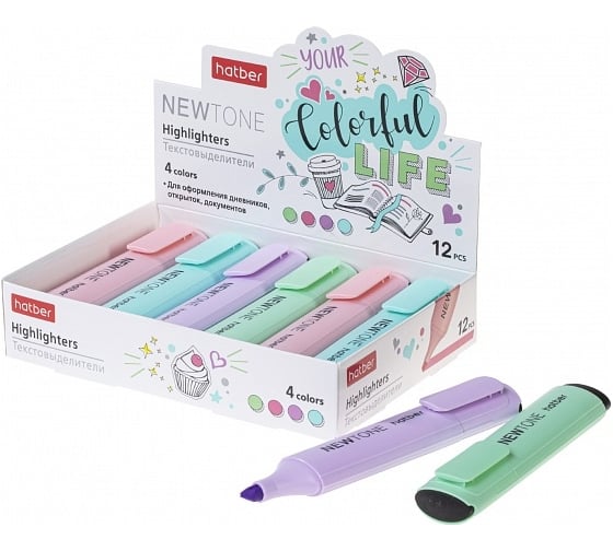 Текстовыделитель Hatber NEWtone PASTEL ассорти 12шт. в картонной кор упак. 12 шт. 070365