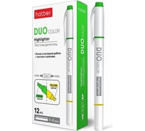 Двухцветный текстовыделитель Hatber DUO клиновидный пишущий узел, 12шт 059575