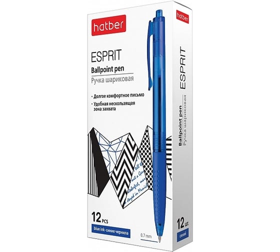 Автоматическая шариковая ручка Hatber Esprit синяя, 0.7 мм, 12 шт 062569