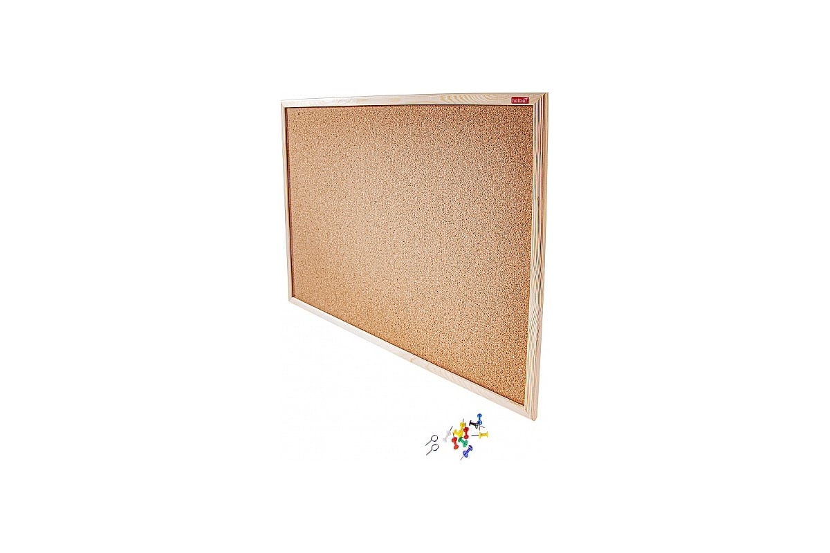 Пробковая доска Hatber 45x60см кнопки в комплекте, деревянная рама ...