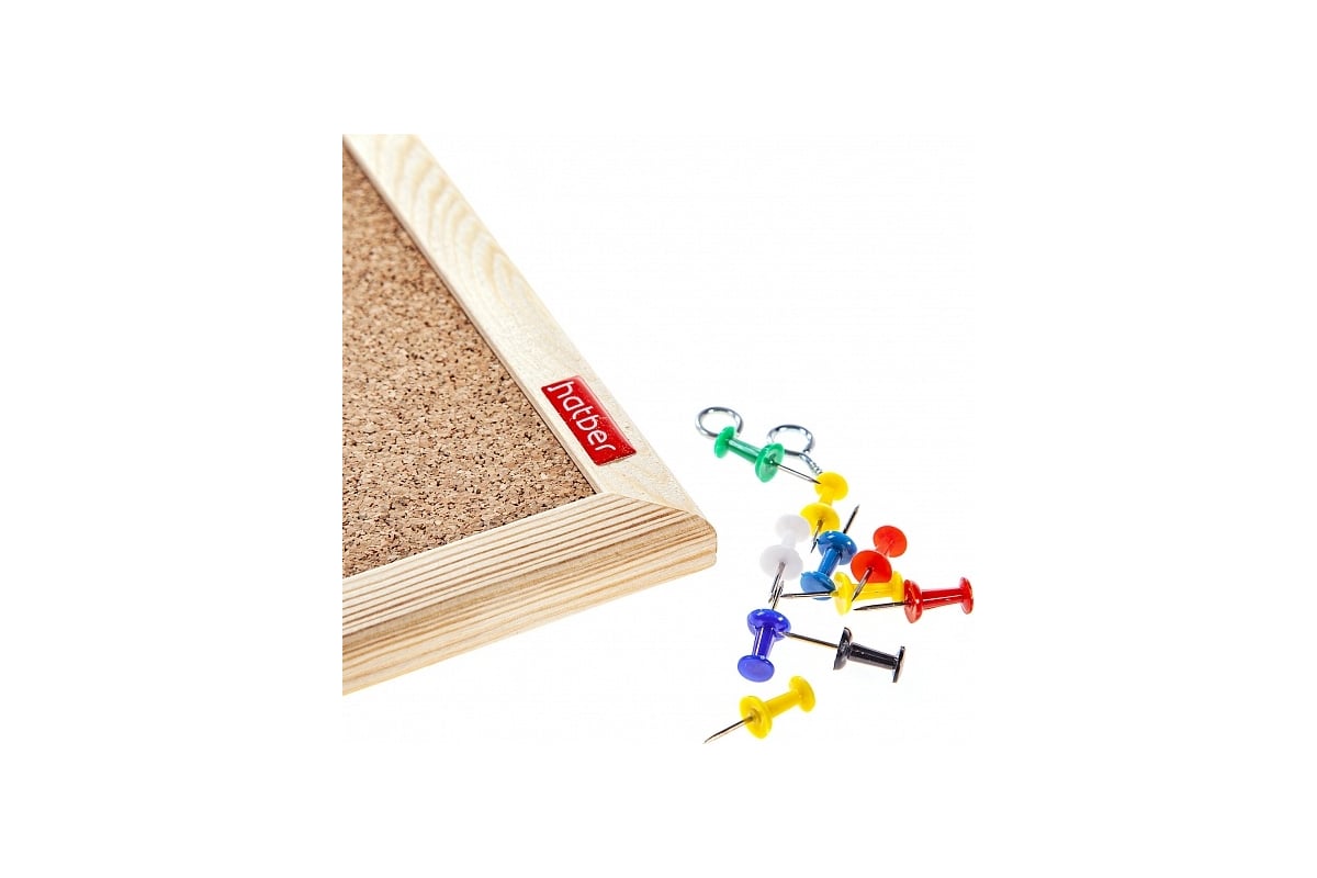 Пробковая доска Hatber 45x60см кнопки в комплекте, деревянная рама ...