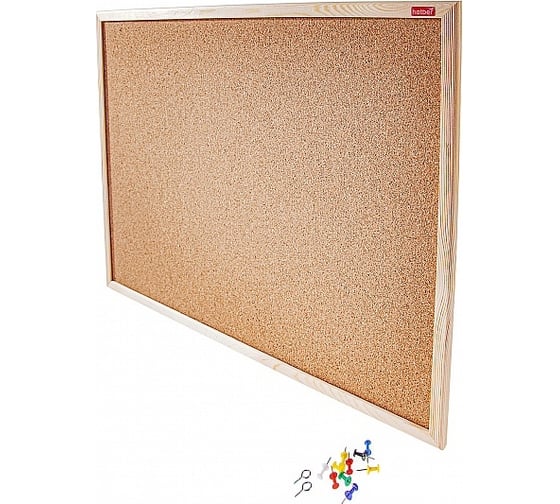 Пробковая доска Hatber 45x60см кнопки в комплекте, деревянная рама 062504