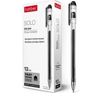 Гелевая ручка Hatber Solo черная 0.5 мм, чернила fast dry, трехгранный корпус 12 шт 058620