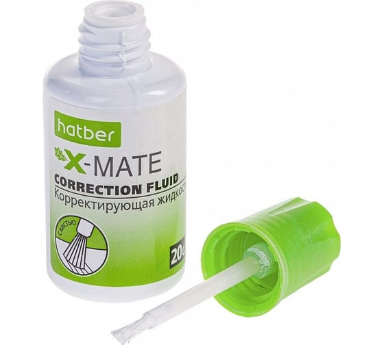Корректирующая жидкость Hatber X-Mate, на химической основе, 20 мл, с кисточкой 10 шт 065655