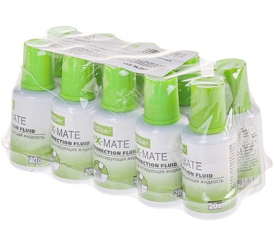 Корректирующая жидкость Hatber X-Mate, на химической основе, 20 мл, с кисточкой 10 шт 065655