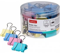 Зажимы для бумаг Hatber 32мм, цветные, 24 шт, в пластиковой тубе 059117