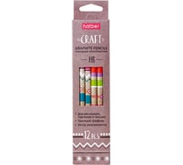 Чернографитный карандаш Hatber Craft ассорти, HB, с ластиком, круглый корпус 12шт. 061960