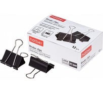 Зажимы для бумаг Hatber 41 мм, черные, 12шт, в картонной коробке 059107