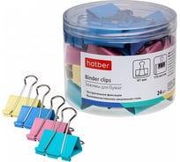 Зажимы для бумаг Hatber 41мм, цветные, 24 шт, в пластиковой тубе 059116