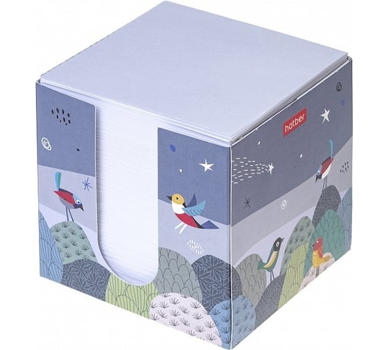 Блок для заметок Hatber Birds 9x9х9см белый в картонном боксе 12 шт 069222