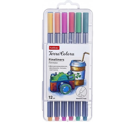 Набор линеров Hatber Terra Colora Travel 12 цветов, на водной основе в 0 69872