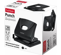 Пластиковый дырокол Hatber ECO 30л с линейкой, черный 49103 22071903
