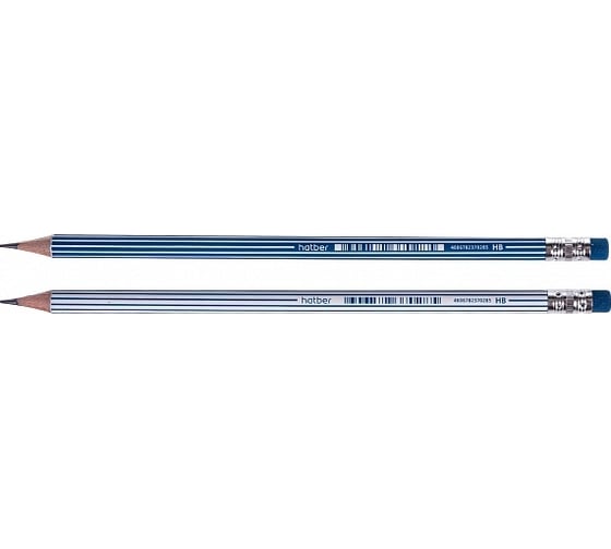 Чернографитный карандаш Hatber Lines HB, с ластиком, круглый корпус 12 шт. 065640