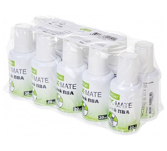 Клей Hatber ПВА с кисточкой X-Mate, 20мл 10 шт 071923