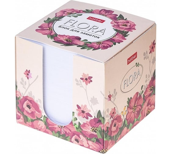 Блок для заметок Hatber Flora 9x9х9см белый, в картонном боксе 12 шт 069227