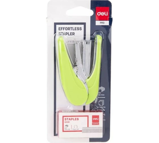 Комплект DELI Essential степлер и скобы E0365 N10 10 листов снижение усилия ассорти 50 скоб коробка, 12 упак 1435374