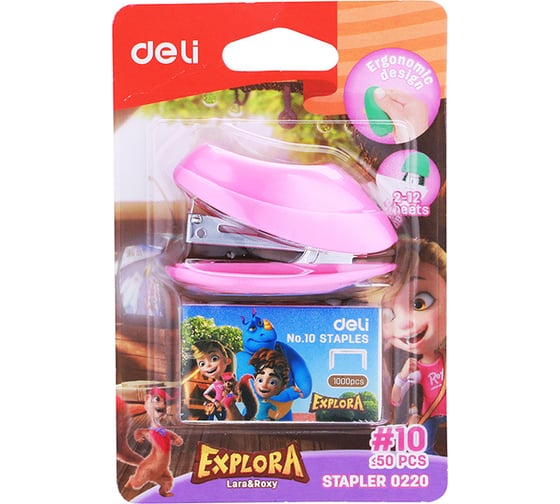 Комплект DELI Explora степлер и скобы E0220 N10 15 листов встроенный антистеплер ассорти закрытый блистр, 12 шт 1125317