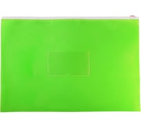 Папка на молнии БЮРОКРАТ ZIP Double Neon A4+, полипропилен 0.15 мм, салатовый, карман для визитки, 12 шт 1126069