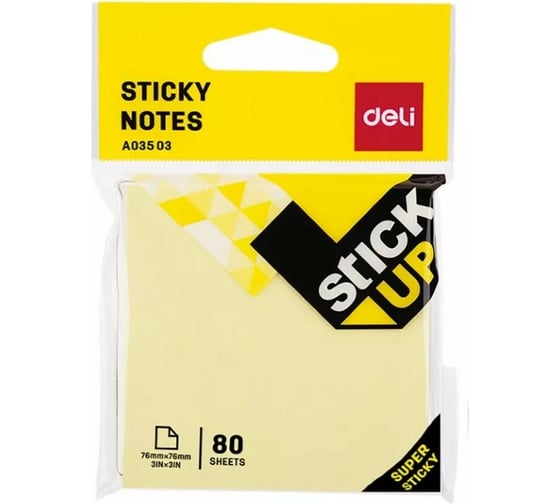 Самоклеящийся бумажный блок DELI Stick UP EA03503 76x76 мм 80 листов желтый, 12 шт 1366178