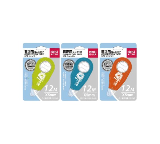 Корректирующая лента DELI E8137 12 м x 5 мм ассорти корпус белый блистер, 24 шт 410904