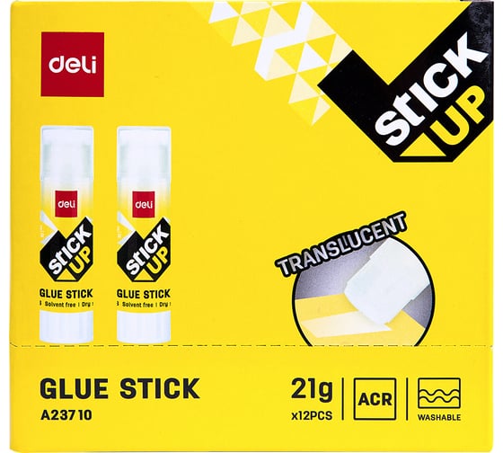 Клей-карандаш DELI Stick UP EA23710 21 г прозрачный дисплей картонный, 12 шт 1205131