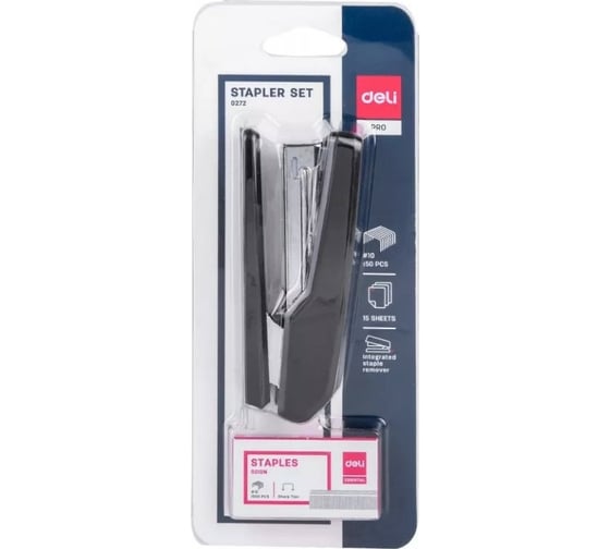 Степлер DELI E0414S/Black 25 листов черный 50 скоб коробка, 12 упак 1485096