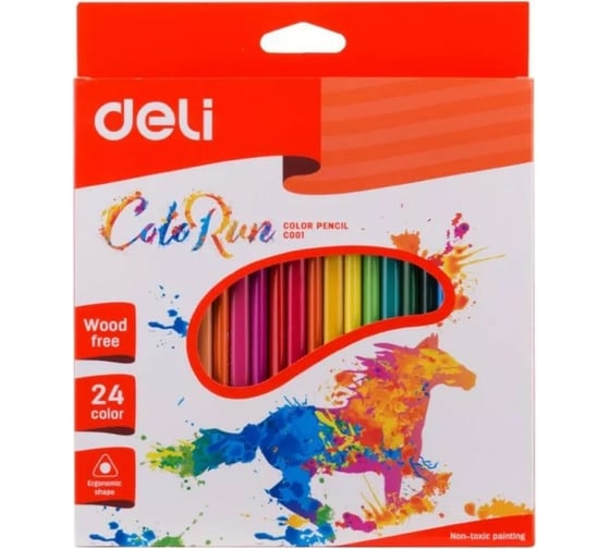 Цветные карандаши DELI ColoRun EC00120 трехгранные пластик 24 цвета коробка/европодвес 24 упак 410933 1